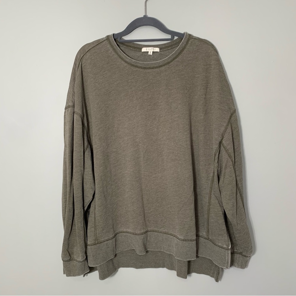 Z Supply Sweatshirt Women Medium Olive‎ Green Crewneck Dropped Shoulder
